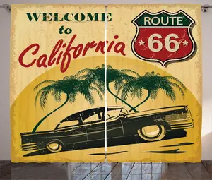 Шторы ABAKUHAUS в стиле ретро, реклама в Калифорнии, универсальные ленточные шторы для гостиной с петлями и крючками, 280 x 245 см, изумрудно-зеленый, красный Abakuhaus