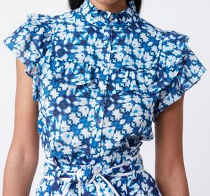 Блузка с рукавами-крылышками в синем цвете Suncoo