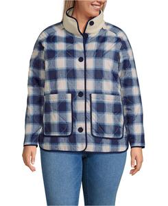 Длинная двусторонняя куртка из комбинированного флиса с высоким ворсом больших размеров Lands' End, Ivory/navy check