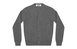 CDG Play Свитер мужской серый V-образный вырез умеренный кардиган