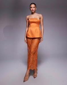 Юбка мидакси из нежного прозрачного кружева оранжевого цвета Asos Design