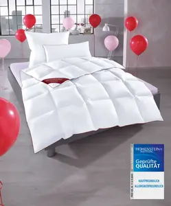 Пуховое одеяло Hanse by RIBECO "Июль", легкое, наполнитель 90% пух, 10% перо, чехол 100% хлопок, (1 штука), юбилейный выпуск 200х220 см, белый