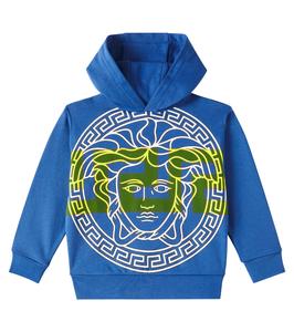 Хлопковая флисовая толстовка с изображением Медузы Versace Kids, Workwear Blue + Multicolor