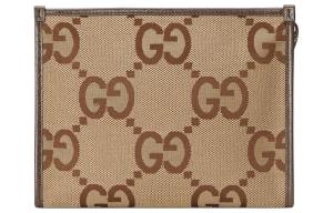 Классическая мужская сумка-клатч из холста бежево-коричневого цвета GUCCI