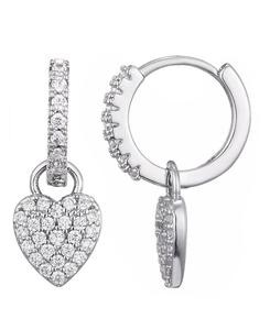 Серебряные серьги-кольца в форме сердца с фианитами ADORNIA, Silver