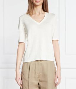 Футболка женская Weekend Maxmara льняная с V-образным вырезом, экрю