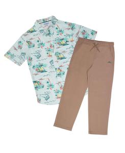 Классический комплект одежды для мальчика: рубашка и брюки из тканого полотна с пуговицами Tommy Bahama, Aqua tropical/brown