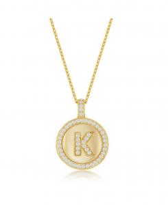 Колье из стерлингового серебра с золотым покрытием и микропаве из циркония в форме круга с инициалами Simona, Gold k
