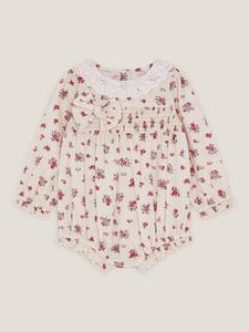 Детский хлопковый комбинезон с длинными рукавами и цветочным принтом Monsoon, Ivory