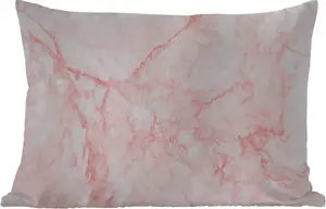 Подушка для улицы - Мрамор - Белый - Розовый - Шикарный - 60x40 см - Устойчива к погодным условиям - Подушка для отдыха - Декоративная подушка - Подушка для дома MuchoWow