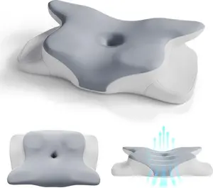 Подушка для шеи , 1 шт. - эргономичная, с наполнителем из пены с эффектом памяти - белая/серая Juskys
