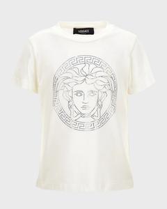 Футболка с рисунком Medusa и Greca для девочек Versace, цвет White Crystal
