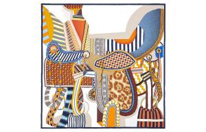 Фантазийные сёдла Шёлковый шарф Женский Синий/Белый HERMES