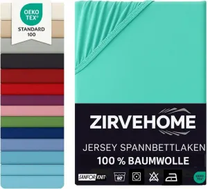 Простыня на резинке 180x200-200x220 см для водяных кроватей и кроватей с пружинным блоком - джерси 100% хлопок для матрасов высотой до 35 см, простыня увеличенного размера, мятного цвета Yadetextil