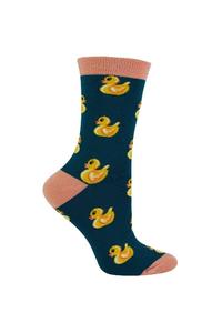 Новинка в стиле фанк, мягкие бамбуковые носки с рисунком резиновой утки Miss Sparrow, синий