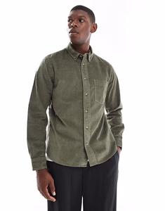 Рубашка вельвета классического кроя темно-зеленого цвета Asos Design