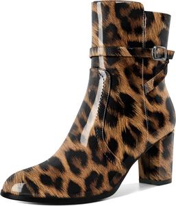 Женские ботильоны Mettesally с массивным каблуком, круглым носком и боковой молнией, осень-зима, высота каблука 7 см, Patent Leopard