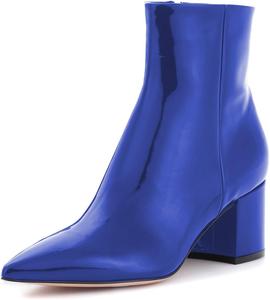 Женские элегантные ботильоны FSJ с заостренным носком, массивным каблуком и боковой молнией, формальная свадебная обувь, размер США 4-15, Blue-Patent