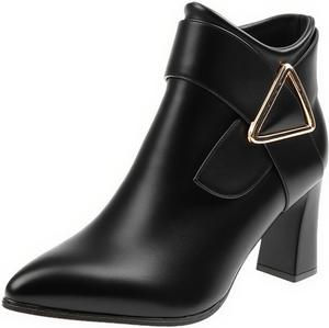 Женские кожаные ботильоны на массивном каблуке с металлической пряжкой, заостренным носком и боковой матовой молнией, осенние офисные, формальные и повседневные короткие ботильоны AZAGNEEM, Black