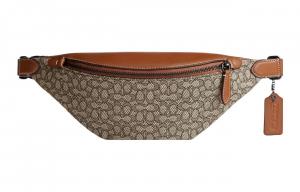 COACH Шартер жаккардовая кожаная наплечная сумка через плечо поясная сумка бананка мужская коричневая и серая