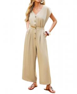 Элегантный женский комбинезон с широкими штанинами и пуговицами Cupshe, Light/pastel yellow