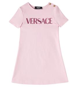 Платье из джерси с логотипом Versace Kids, Pastel Pink+Pink