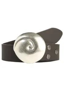 Ремень кожаный LIFE RING by showroom 019°, со сменной застежкой "Shell Round Silver" Rettungsring By Showroom 019°, коричневый