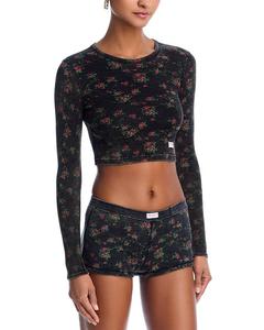 Короткий топ с длинными рукавами и круглым вырезом Alexander Wang, белый