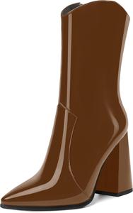 Женские ботильоны AMBELIGHT с острым носком, на молнии, с гладкой поверхностью, для офиса, на высоком каблуке 4 дюйма, Brown