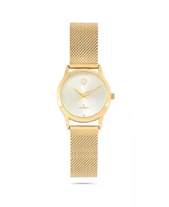 Женские часы с корпусом 30 мм, позолоченные, с шампань циферблатом и сетчатым браслетом Peugeot, золотой