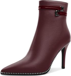 Женские ботильоны Soireelady с заостренным носком, тонким высоким каблуком, расшитые бисером, с коротким голенищем, боковой молнией и металлической пряжкой, каблук 4 дюйма, Matte Burgundy
