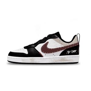 Кроссовки для скейтбординга Court Borough Vintage Raw Chocolate Abrasion Resistant низкие детские Unisex Nike, черный белый коричневый