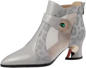 Женские ботильоны большого размера - заостренный носок и толстый каблук, дышащие и удобные, модный стиль, подходят для прогулок Fusecottc, Grey