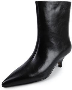 Женские кожаные ботильоны с заостренным носком, модные и удобные, на каблуке-«киттен», для осени и зимы, для офиса, вечеринок и коротких нарядных образов NHBEOEN, Black