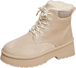 Женские зимние сапоги 2025 с меховой подкладкой, шнуровкой, массивной подошвой, противоскользящие, теплые, однотонные, повседневные, для выхода Generic, White