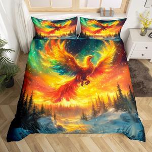 Erosebridal Комплект постельного белья с 3D принтом феникса и диких животных в джунглях для детей и взрослых, Red Green