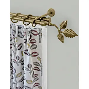 Карниз RUSTIKA Ø 16 мм, двухрядный, на заказ, деревенский стиль, удлиняемый, с кольцами, наконечники в виде листьев Garesa, матово-золотой