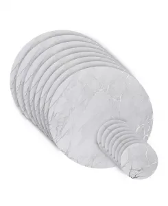 Набор столов из мраморной пробки с 8 круглыми салфетками размером 15 x 15 дюймов с фольгированным рисунком под мрамор и гранит, а также 8 круглыми подставками размером 4 x 4 дюйма. Dainty Home, silver