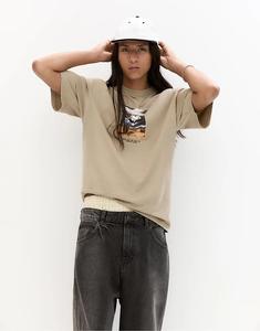 Футболка с принтом «Кактус» от Pull&Bear цвета охры