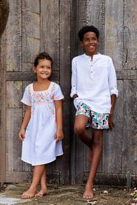 Белое перуанское винтажное платье с короткими рукавами и строчкой Sunuva, белый