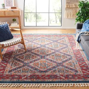 Ковер SAFAVIEH, 275 x 366 см, Farmhouse Collection, цвета ivory и navy, марокканский бохо дизайн с кистями, без линьки и простой в уходе, идеален для помещений с высокой проходимостью в гостиной, спальне (FMH820A)