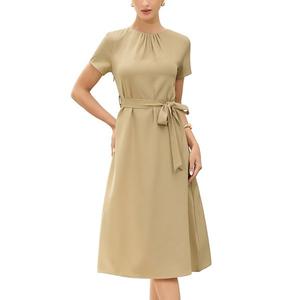 Летнее платье для женщин с коротким рукавом и поясом Inspire Chic, Khaki