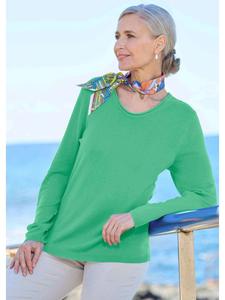 Элегантный свитер тонкой вязки с V-образным вырезом светло-зеленого цвета. GOLDNER