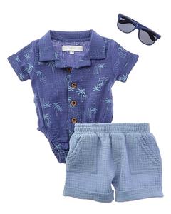 Рэйчел Зои Комплект из 3 предметов из марли с шортами и солнцезащитными очками Rachel Zoe, мультиколор