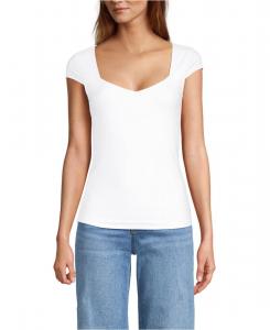 Женская трикотажная блузка с короткими рукавами, без застежек, двухслойная, с вырезом сердечко Lands' End, White