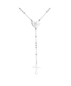 Изящная цепочка с круглыми бусинами 2 мм в форме сердца, крестом Девы Марии, молитвенными четками, серебряный тон, нержавеющая сталь Bling Jewelry, silver