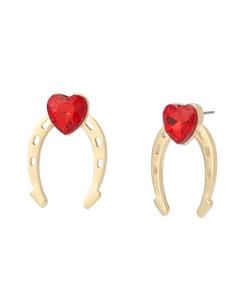 Серьги-гвоздики в форме подковы с искусственными камнями Betsey Johnson, Red/Gold