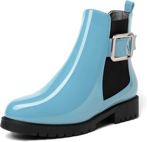 Женские офисные ботильоны MERRORI с закругленным носком, однотонные, повседневные, на массивном низком каблуке 0,5 дюйма, Black/Light Blue