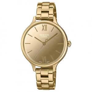 Кварцевые часы на стальном браслете для женщин с золотым циферблатом CASIO