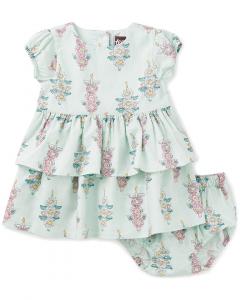 Комплект детского платья из льняной смеси с рукавами-фонариками Tea Collection, цвет multi